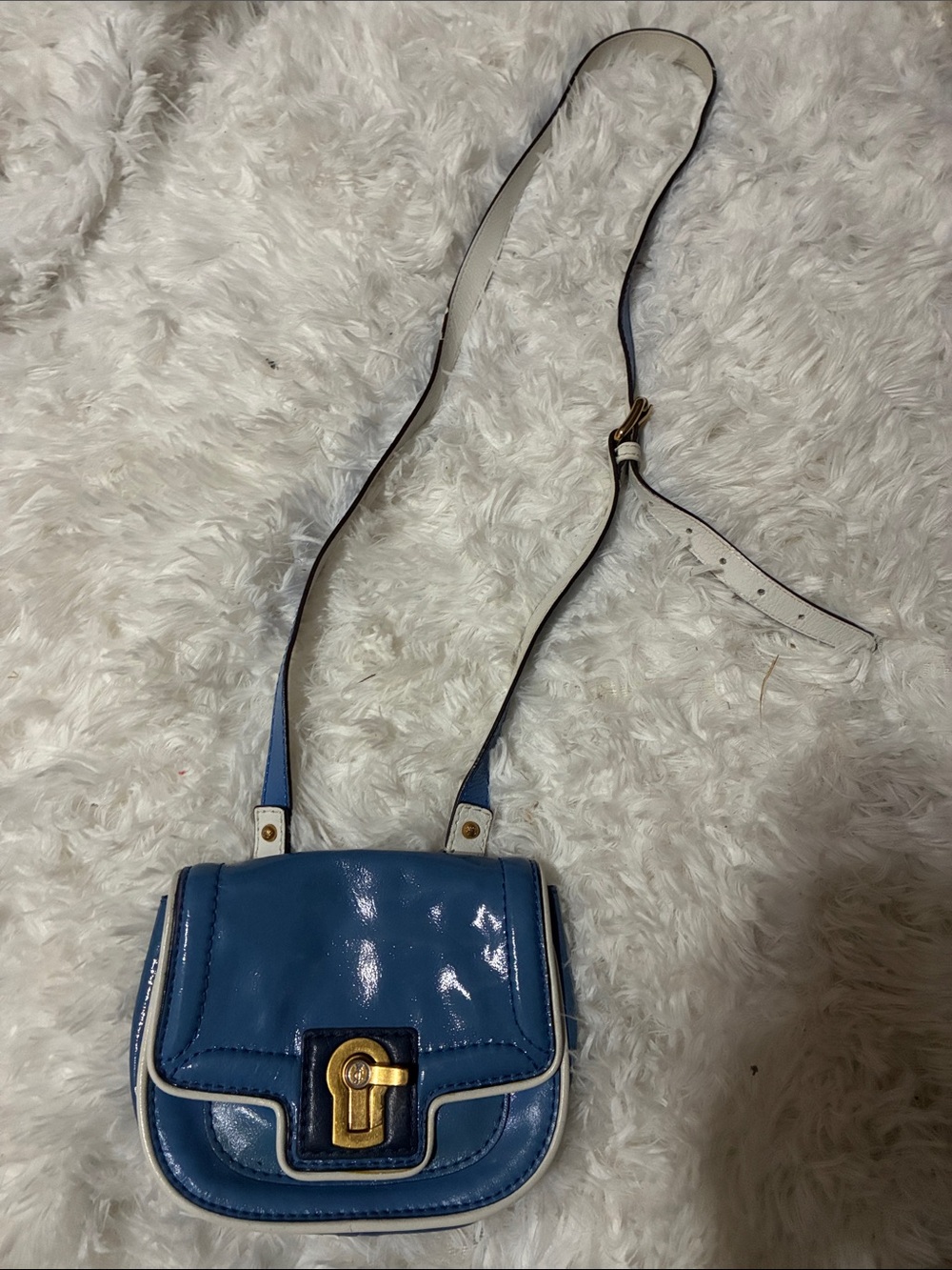 Juicy couture Blue Patent Crossbody Bag with White Trim